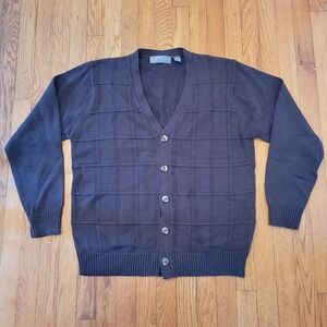 Oscar de la Renta Brown V Neck Button Front Cardigan Sweater L Grandpacore Retro